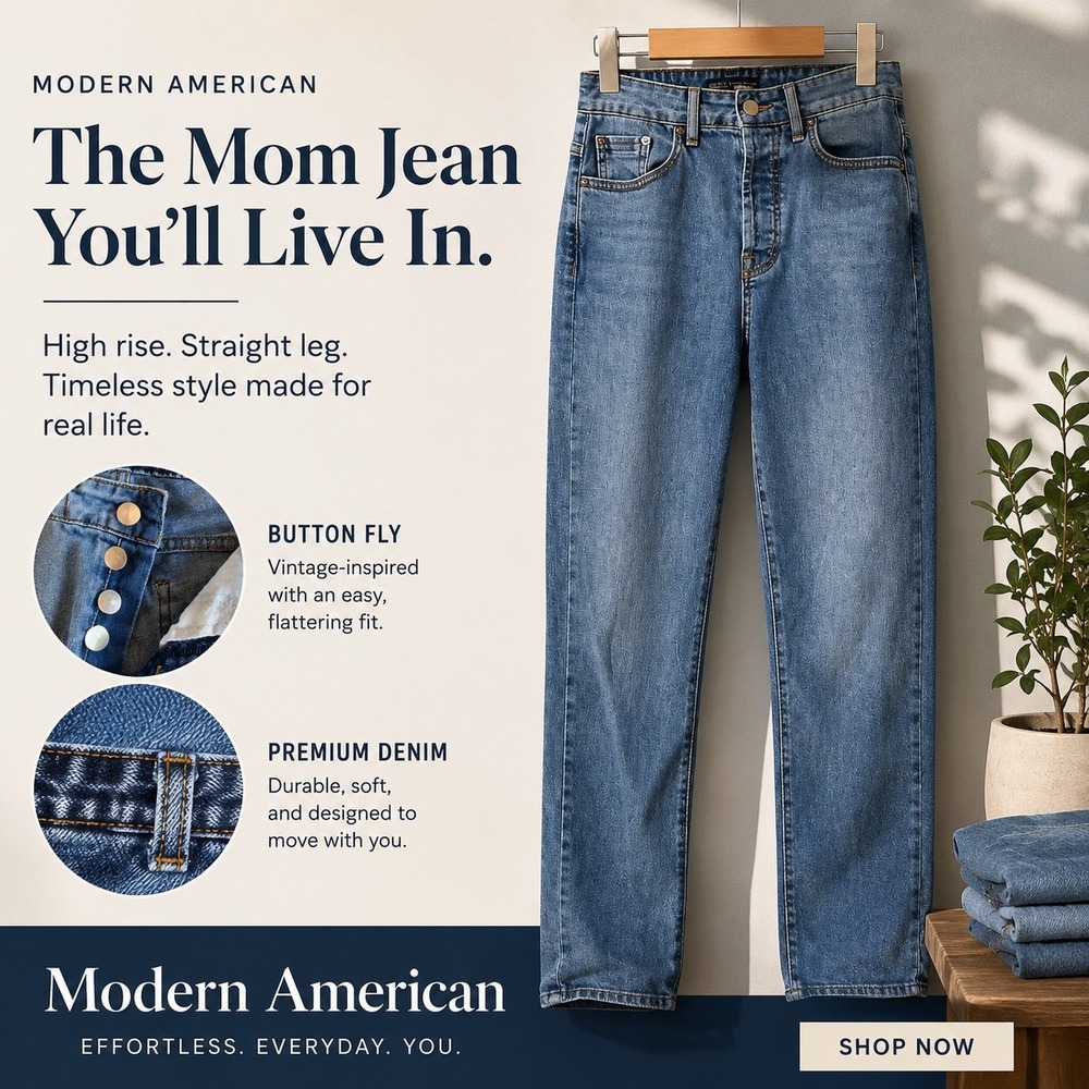 Modern American Bancroft‎ The Mom Jeans High Rise Straight Leg Blue Denim 26